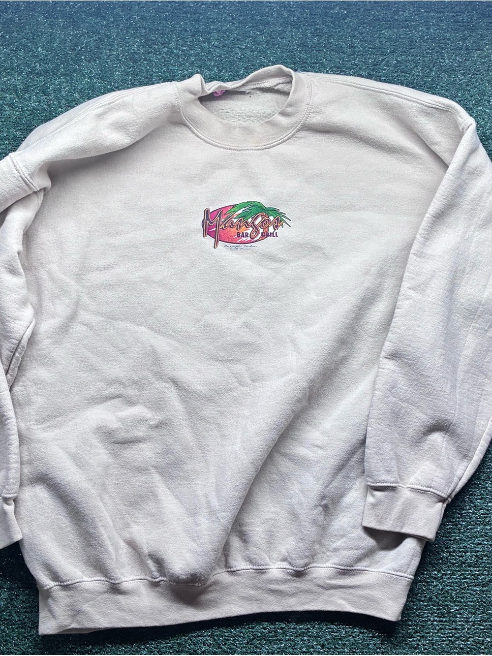 Jerzees Light Gray Crewneck Sweatshirt with Pink & Green Tropical Logo